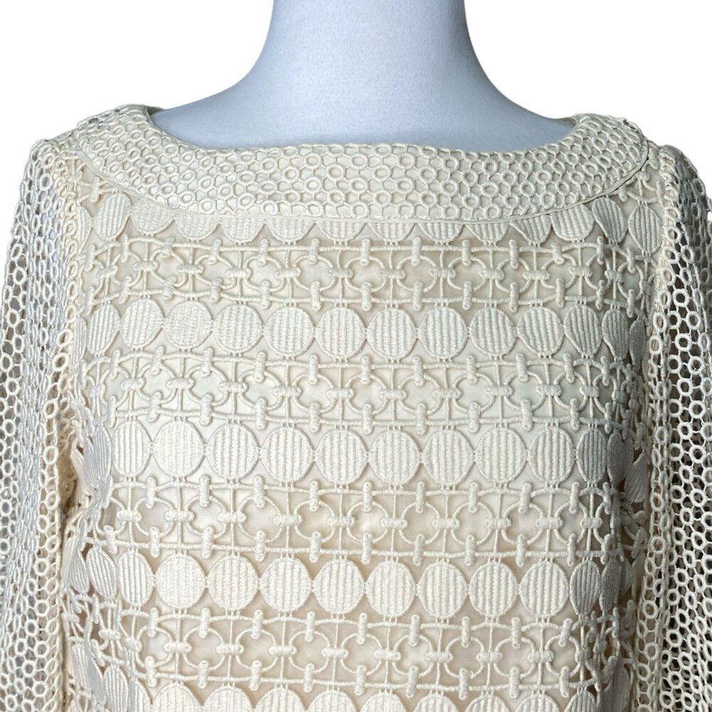 Tory Burch Charlotte Crochet Lace Top Size 6 Cream Ivory - Picture 3 of 9